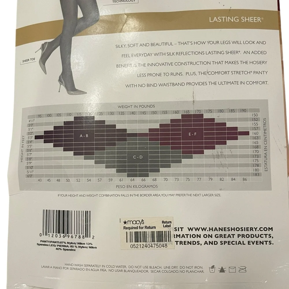 Hanes Silk Reflections Control Top Sandalfoot Pantyhose BARELY BLACK Size EF NEW